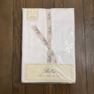Bellora Queen Flat Sheet White Wide Stripe 100% Cotton 280 Thread Count NWT